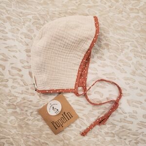POPELIN Linen cream+orange bonnet 0-6M BNWT
